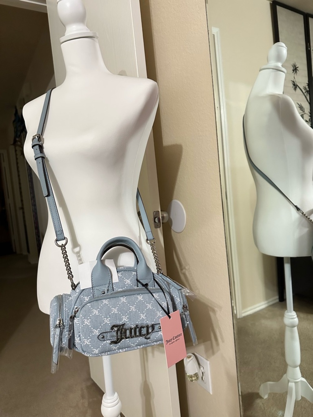 Juicy Couture Denim Satchel Top Handle Crossbody Bag
